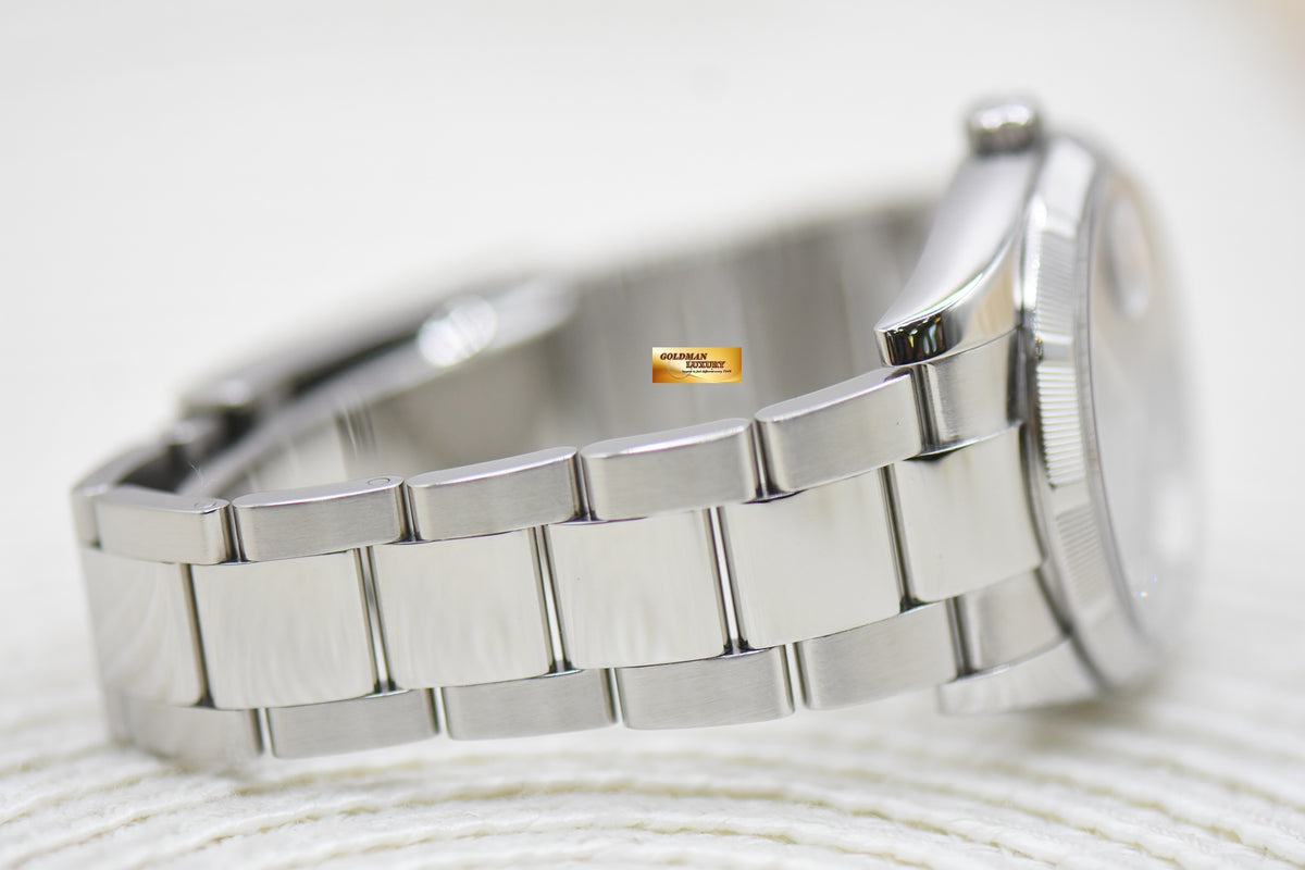 ROLEX OYSTER DATE 34mm STEEL IN OYSTER BRACELET BLACK DIAMOND DIAL 115210 (MINT)