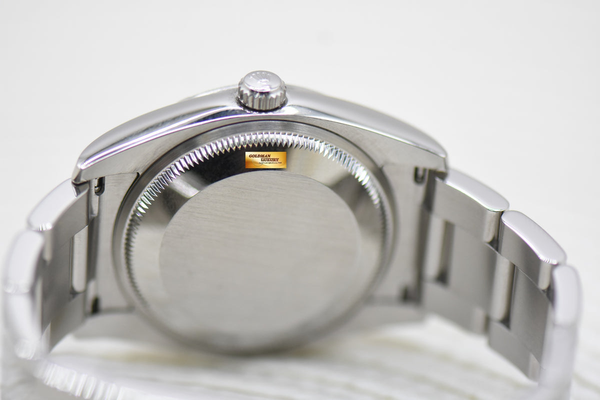 ROLEX OYSTER DATE 34mm STEEL IN OYSTER BRACELET BLACK DIAMOND DIAL 115210 (MINT)