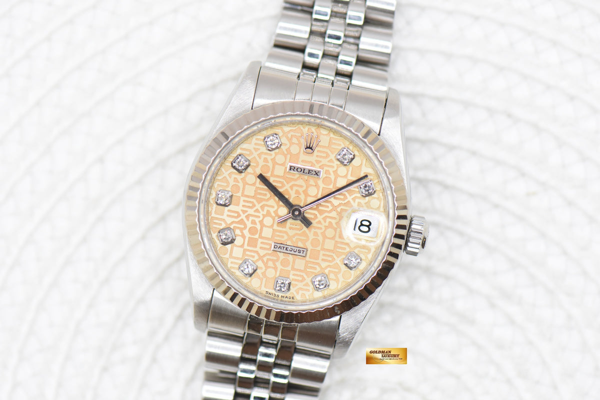 ROLEX OYSTER DATEJUST 31mm STEEL IN JUBILEE BRACELET COMPUTER SALMON DIAMOND DIAL 68274 (MINT)