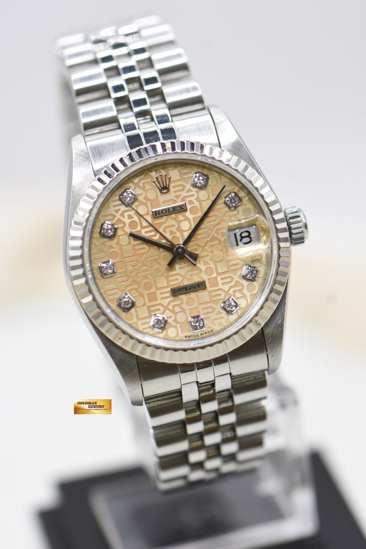 ROLEX OYSTER DATEJUST 31mm STEEL IN JUBILEE BRACELET COMPUTER SALMON DIAMOND DIAL 68274 (MINT)