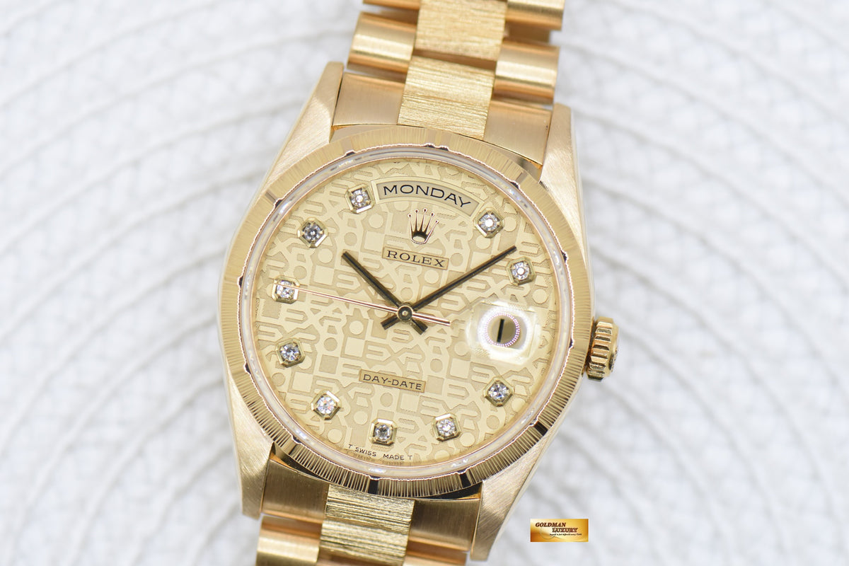 ROLEX OYSTER DAY-DATE “BARK” 36mm YELLOW GOLD IN PRESIDENT “BARK” BRACELET COMPUTER DIAMOND DIAL (DOUBLE QUICK-SET DATE) 18248 (MINT)