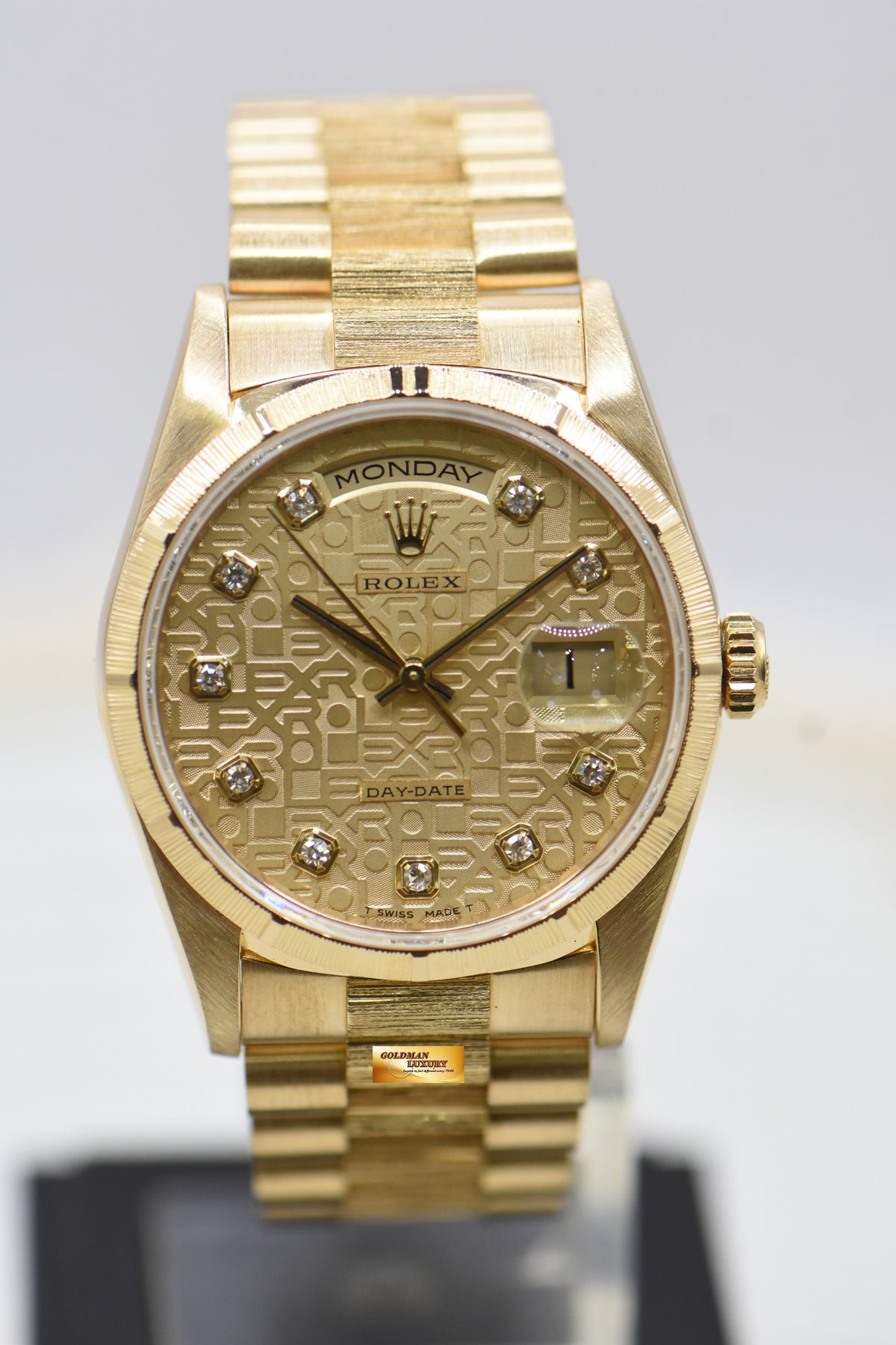 ROLEX OYSTER DAY-DATE “BARK” 36mm YELLOW GOLD IN PRESIDENT “BARK” BRACELET COMPUTER DIAMOND DIAL (DOUBLE QUICK-SET DATE) 18248 (MINT)