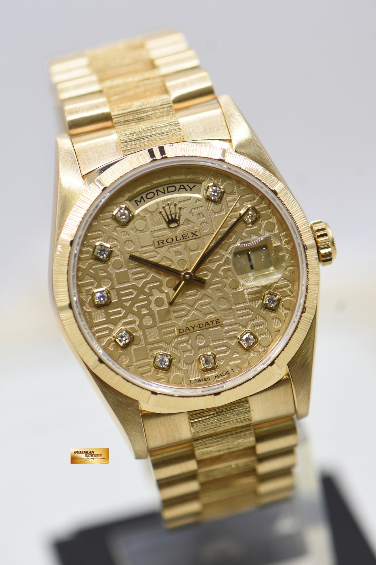 ROLEX OYSTER DAY-DATE “BARK” 36mm YELLOW GOLD IN PRESIDENT “BARK” BRACELET COMPUTER DIAMOND DIAL (DOUBLE QUICK-SET DATE) 18248 (MINT)