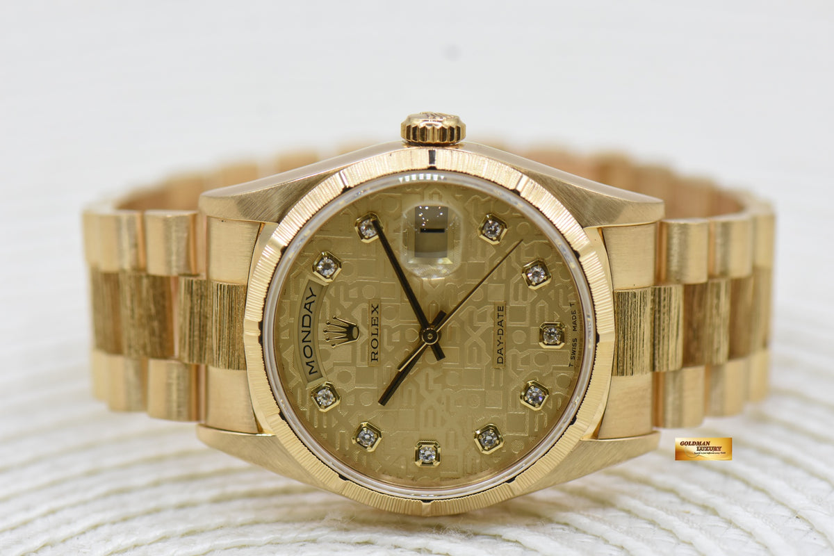 ROLEX OYSTER DAY-DATE “BARK” 36mm YELLOW GOLD IN PRESIDENT “BARK” BRACELET COMPUTER DIAMOND DIAL (DOUBLE QUICK-SET DATE) 18248 (MINT)