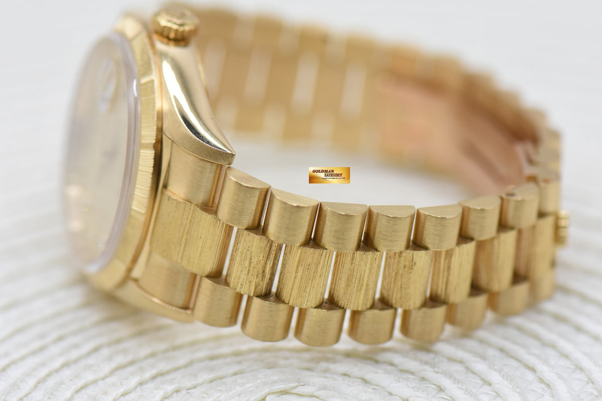 ROLEX OYSTER DAY-DATE “BARK” 36mm YELLOW GOLD IN PRESIDENT “BARK” BRACELET COMPUTER DIAMOND DIAL (DOUBLE QUICK-SET DATE) 18248 (MINT)