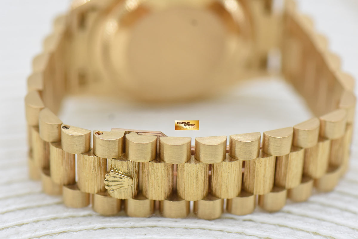 ROLEX OYSTER DAY-DATE “BARK” 36mm YELLOW GOLD IN PRESIDENT “BARK” BRACELET COMPUTER DIAMOND DIAL (DOUBLE QUICK-SET DATE) 18248 (MINT)