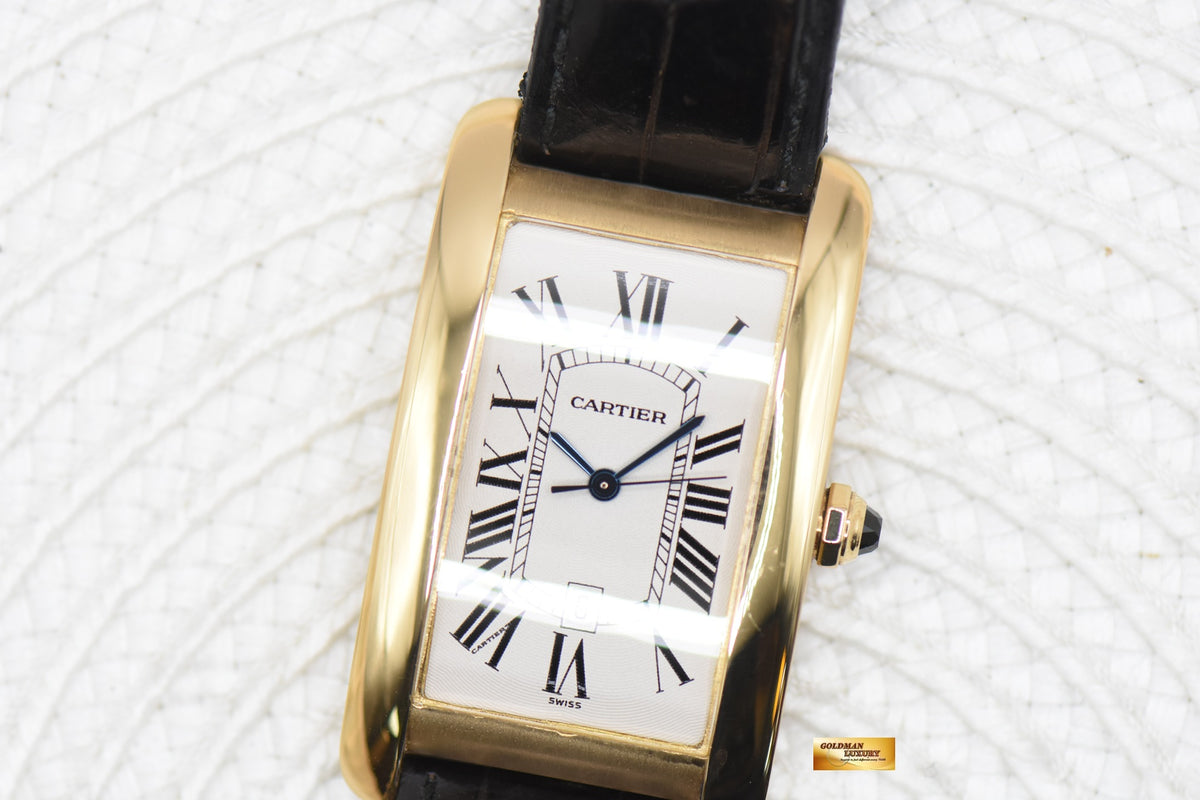 CARTIER TANK AMERICAINE LARGE 18K YELLOW GOLD IN LEATHER STRAP AUTOMATIC 1740 (MINT)