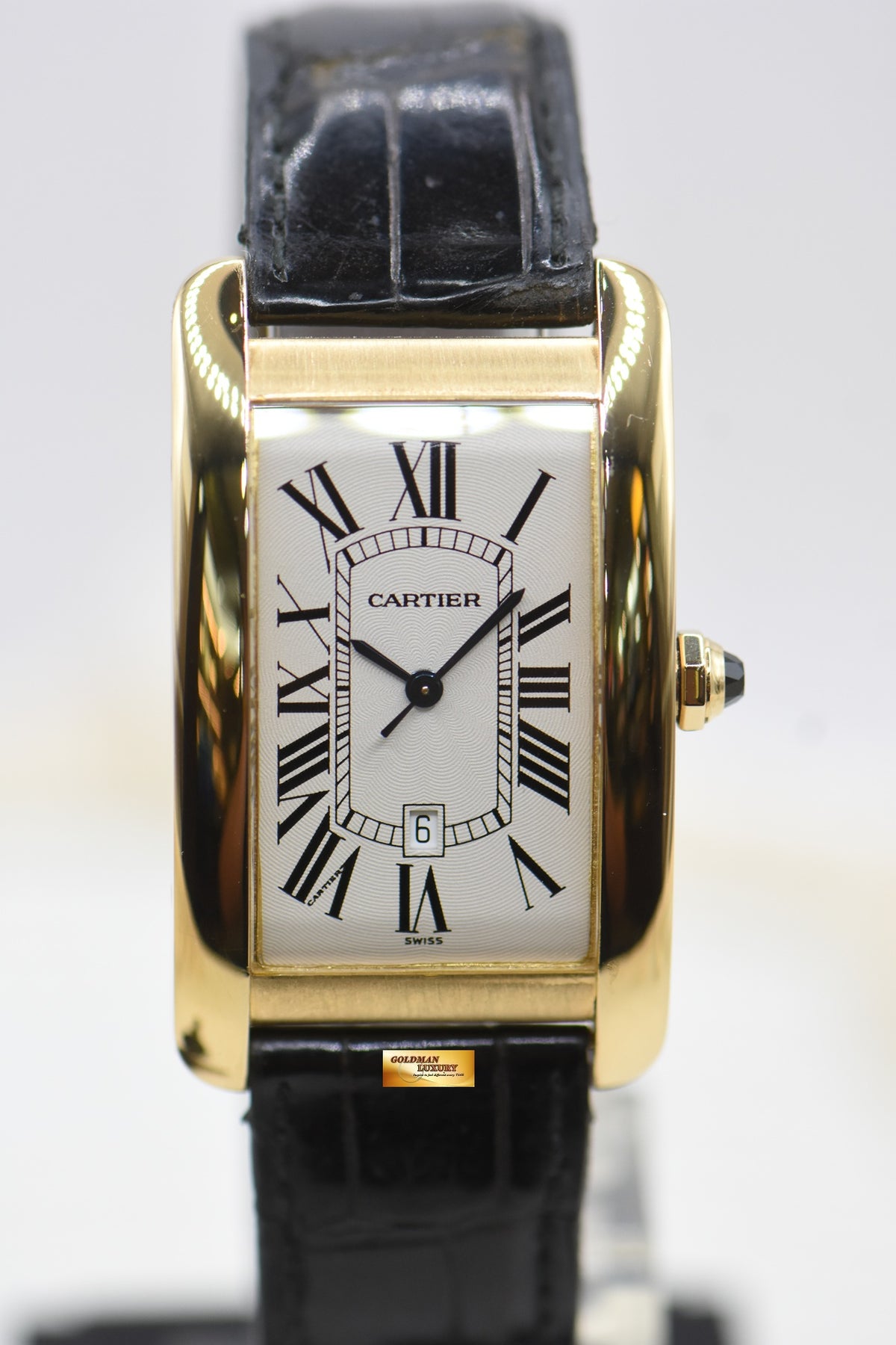 CARTIER TANK AMERICAINE LARGE 18K YELLOW GOLD IN LEATHER STRAP AUTOMATIC 1740 (MINT)