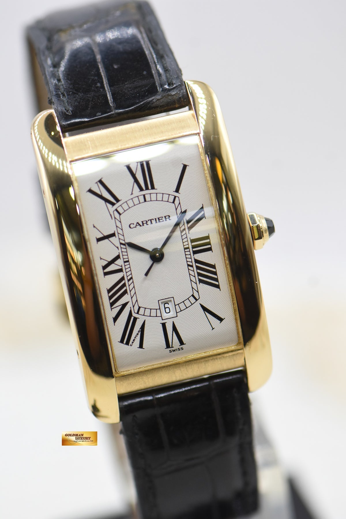 CARTIER TANK AMERICAINE LARGE 18K YELLOW GOLD IN LEATHER STRAP AUTOMATIC 1740 (MINT)