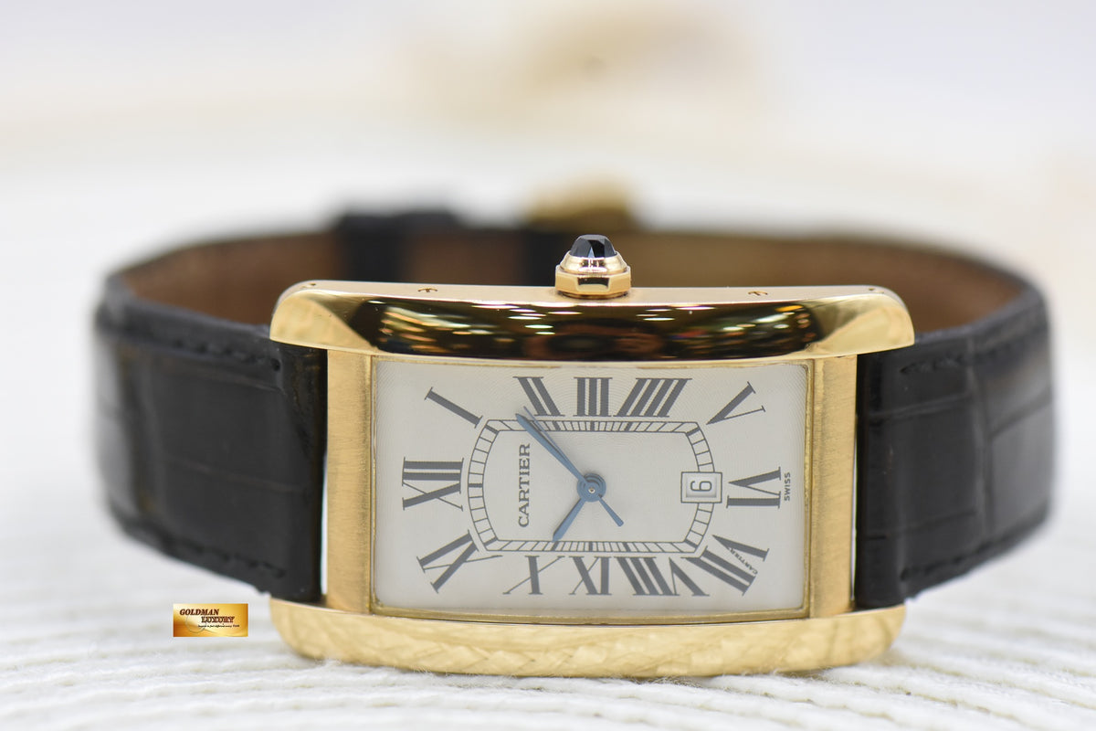 CARTIER TANK AMERICAINE LARGE 18K YELLOW GOLD IN LEATHER STRAP AUTOMATIC 1740 (MINT)