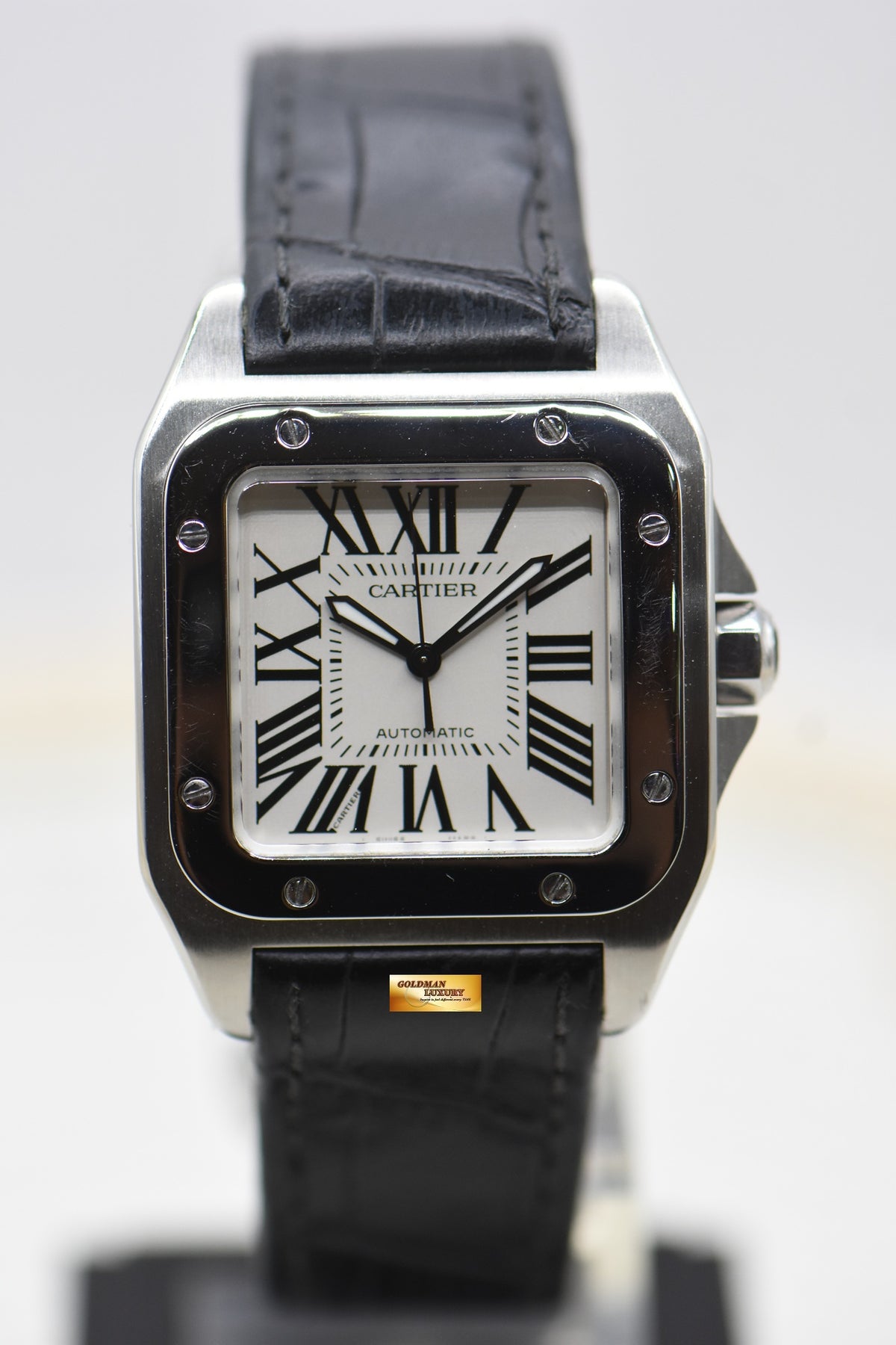 CARTIER SANTOS 100 MIDSIZE STEEL IN LEATHER STRAP AUTOMATIC 2878 (MINT)