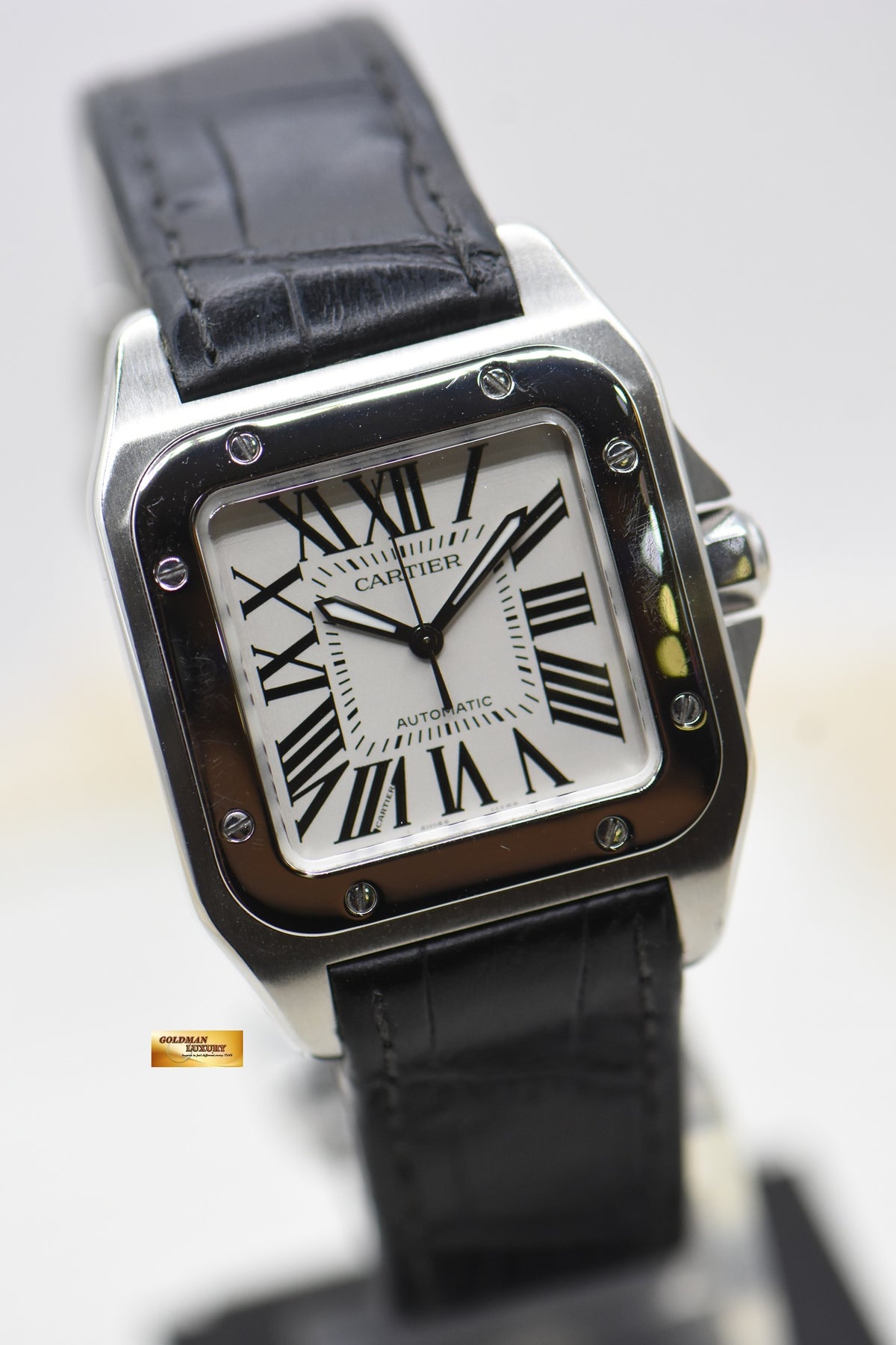 CARTIER SANTOS 100 MIDSIZE STEEL IN LEATHER STRAP AUTOMATIC 2878 (MINT)