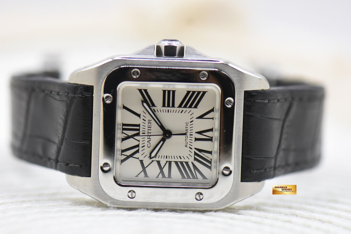 CARTIER SANTOS 100 MIDSIZE STEEL IN LEATHER STRAP AUTOMATIC 2878 (MINT)
