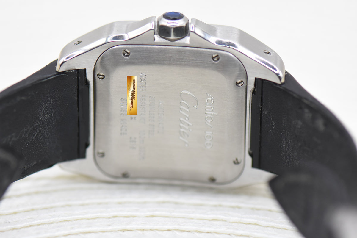 CARTIER SANTOS 100 MIDSIZE STEEL IN LEATHER STRAP AUTOMATIC 2878 (MINT)