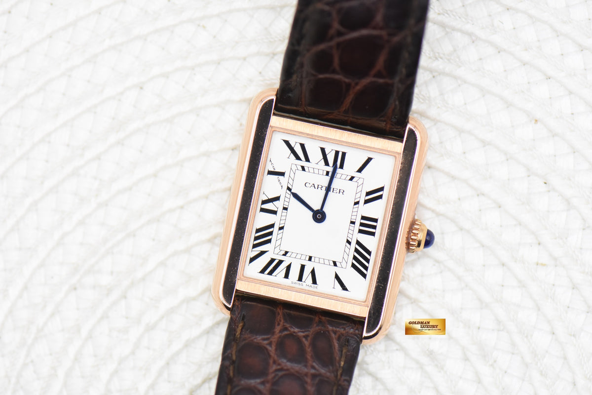 CARTIER TANK SOLO LADIES ROSE GOLD IN LEATHER STRAP QUARTZ W5200024 (MINT)