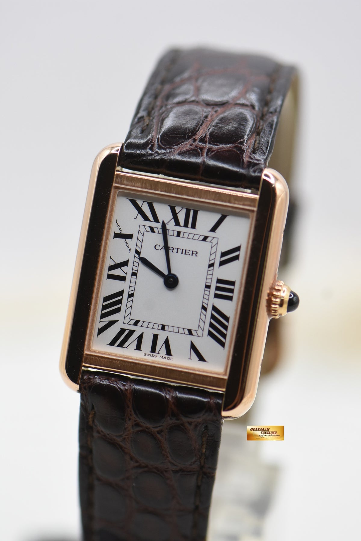 CARTIER TANK SOLO LADIES ROSE GOLD IN LEATHER STRAP QUARTZ W5200024 (MINT)