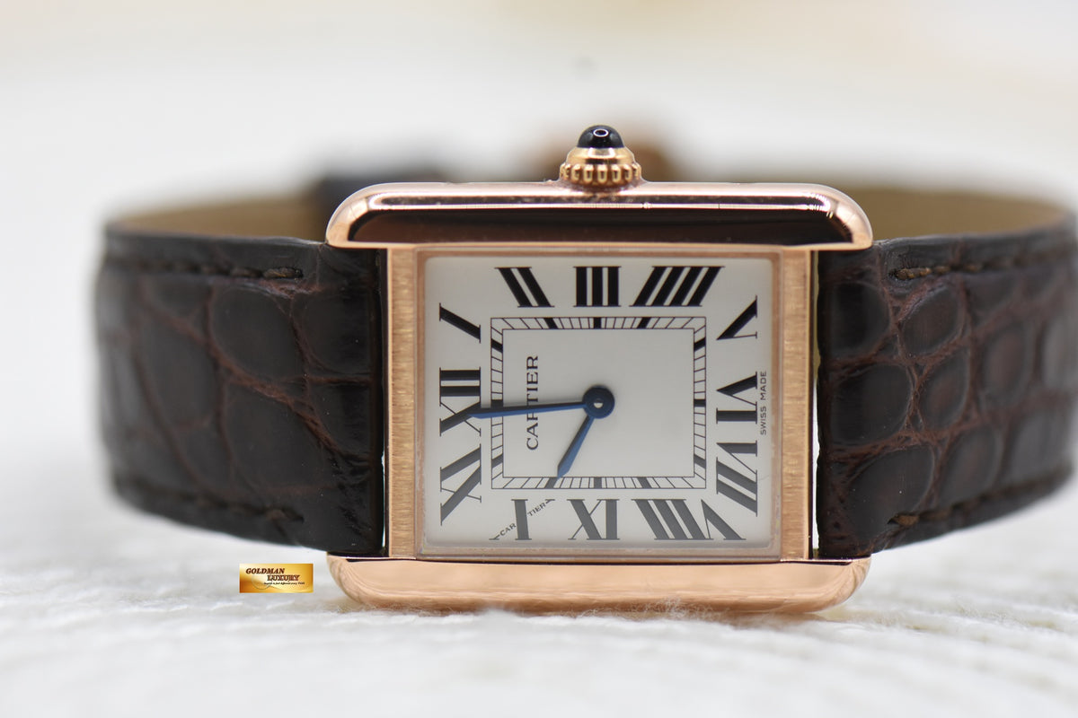 CARTIER TANK SOLO LADIES ROSE GOLD IN LEATHER STRAP QUARTZ W5200024 (MINT)
