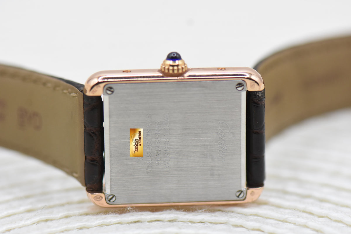 CARTIER TANK SOLO LADIES ROSE GOLD IN LEATHER STRAP QUARTZ W5200024 (MINT)