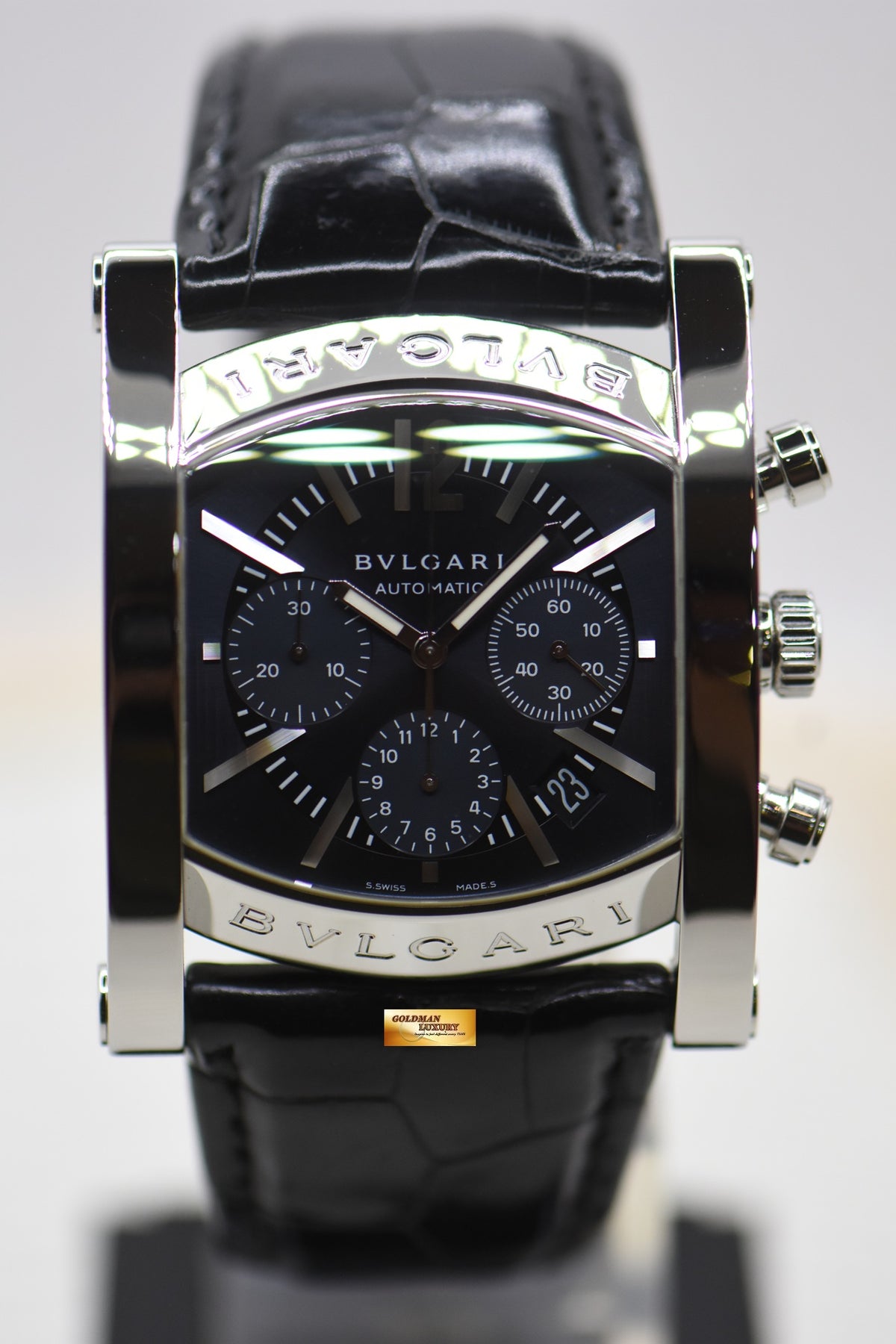 BVLGARI ASSIOMA 38mm CHRONOGRAPH STEEL IN LEATHER AUTOMATIC BLUE AA48SCH (MINT)