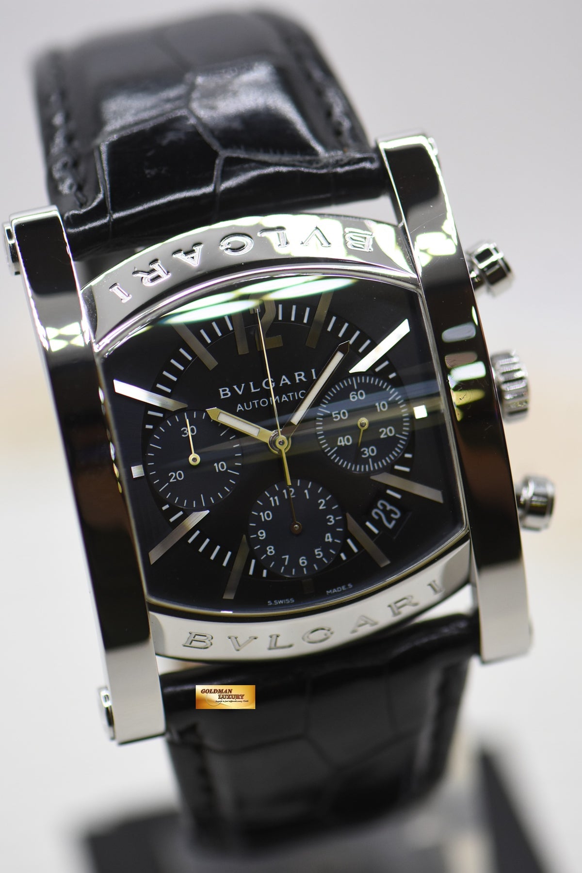 BVLGARI ASSIOMA 38mm CHRONOGRAPH STEEL IN LEATHER AUTOMATIC BLUE AA48SCH (MINT)
