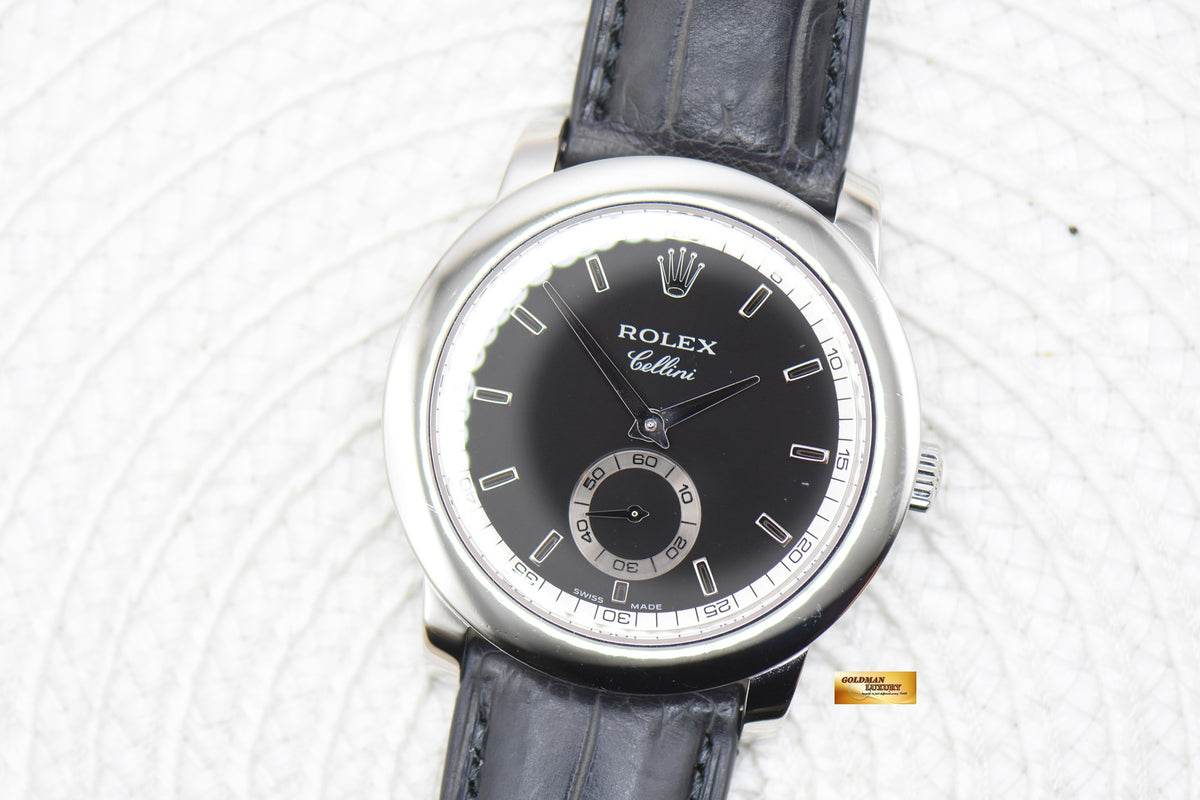ROLEX CELLINI 38mm CLASSIC SUB-SEC PLATINUM IN LEATHER STRAP MANUAL 5241 (MINT)