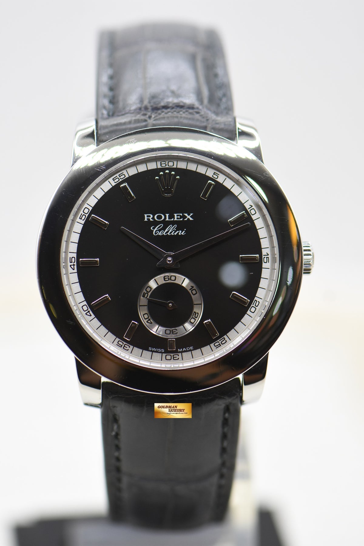 ROLEX CELLINI 38mm CLASSIC SUB-SEC PLATINUM IN LEATHER STRAP MANUAL 5241 (MINT)