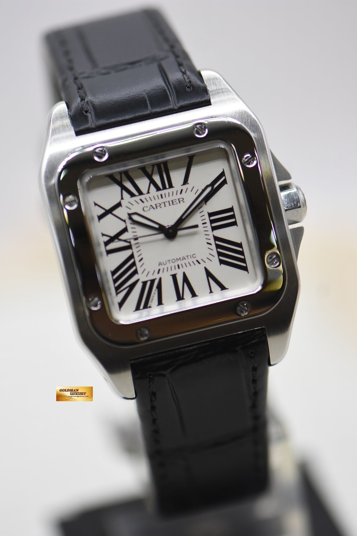 CARTIER SANTOS 100 MIDSIZE STEEL IN LEATHER STRAP AUTOMATIC 2878 (MINT)