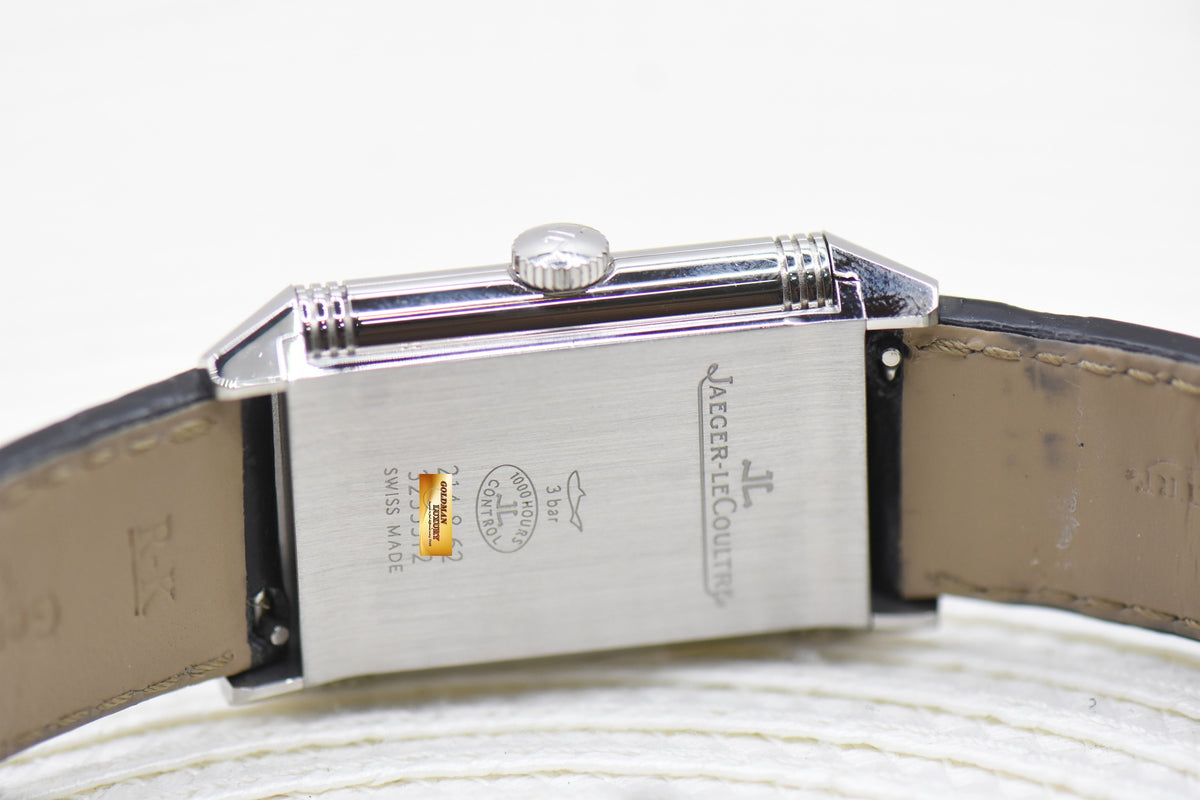JAEGER Le-COULTRE REVERSO MONOFACE SMALL SECONDS STEEL LEATHER SILVER MANUAL Q3858520 (MINT)