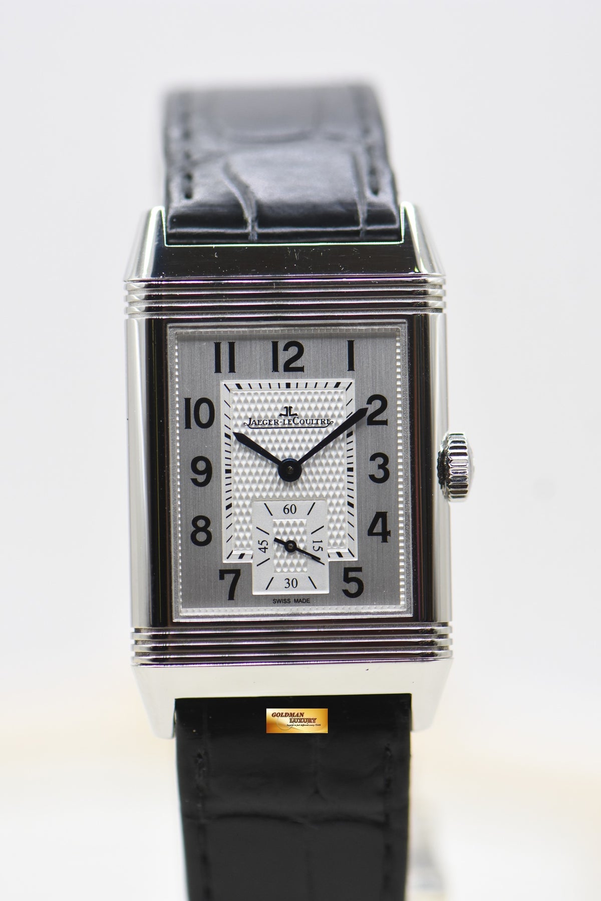 JAEGER Le-COULTRE REVERSO MONOFACE SMALL SECONDS STEEL LEATHER SILVER MANUAL Q3858520 (MINT)