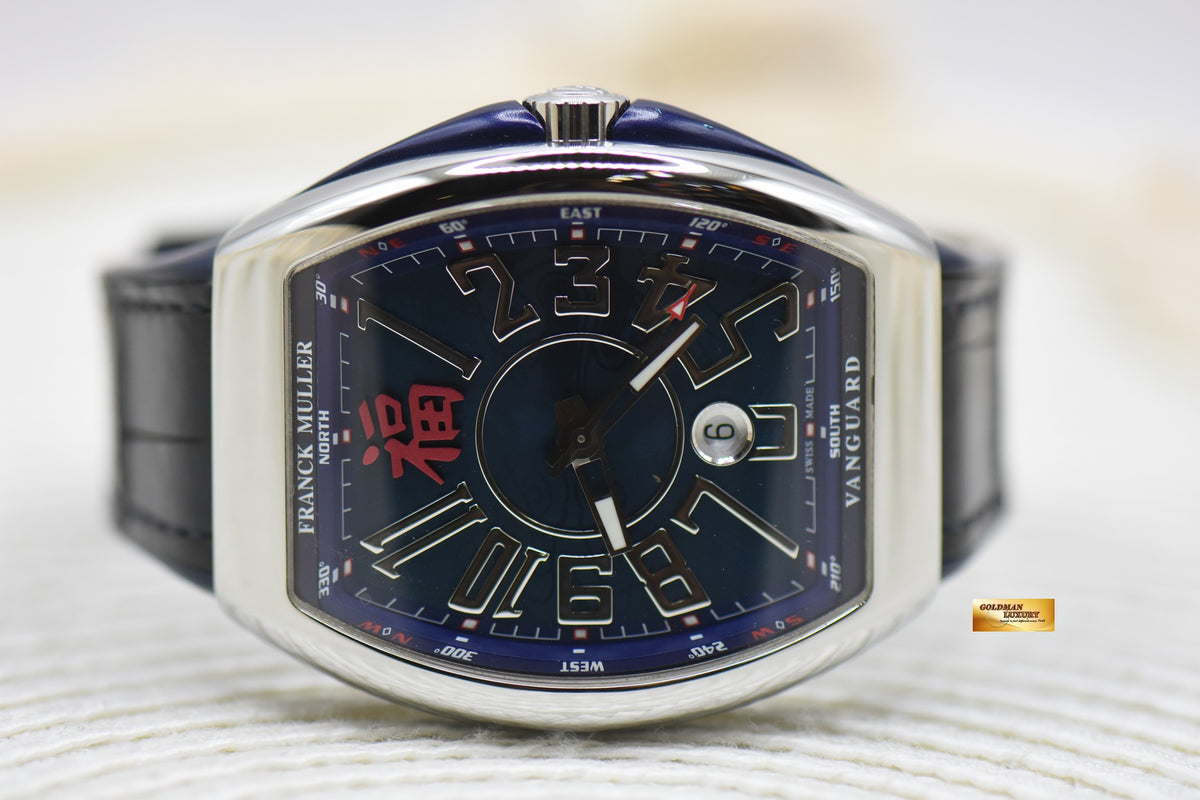 FRANCK MULLER VANGUARD “FU” EDITION YACHTING BLUE IN STRAP AUTOMATIC V45SCDT (MINT)