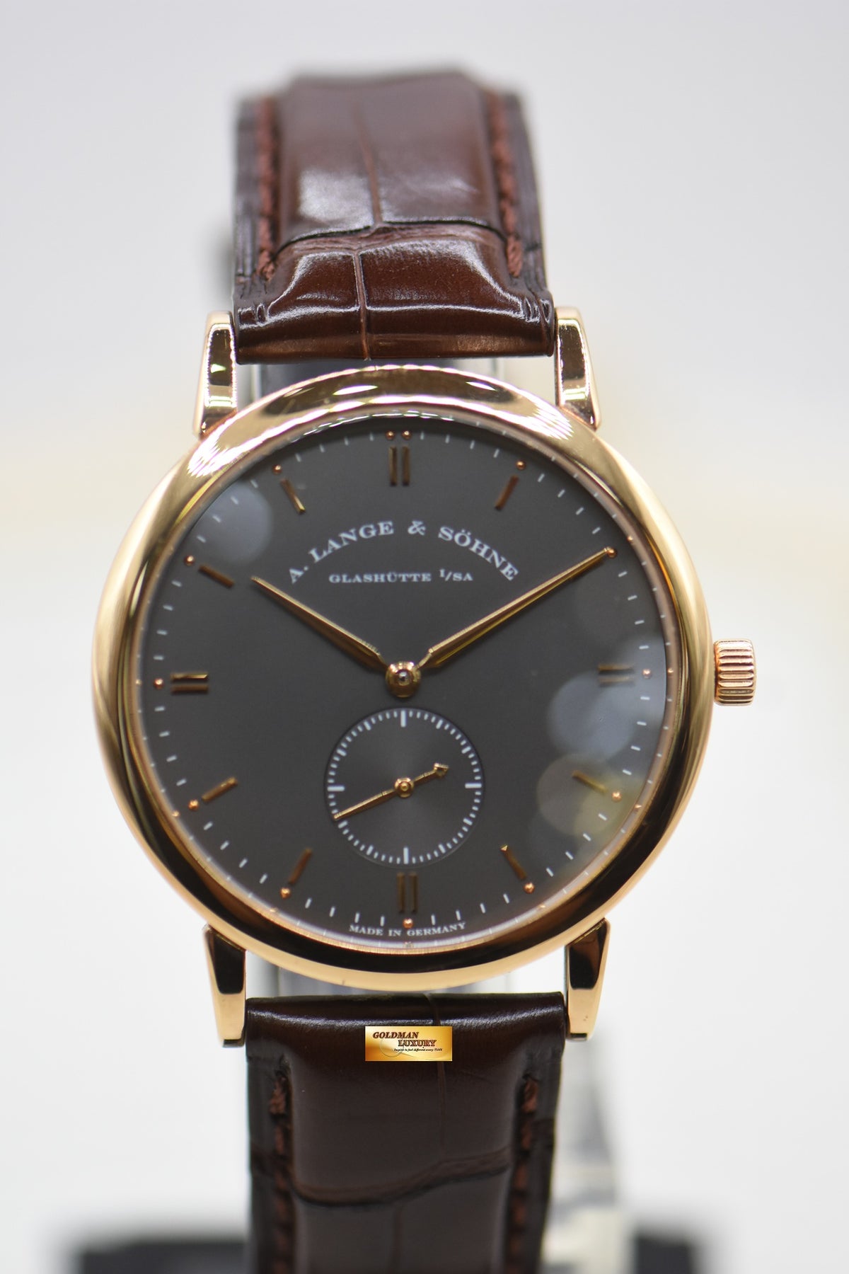 A.LANGE & SOHNE SAXONIA SUB-SECOND 37mm ROSE GOLD IN LEATHER MANUAL WINDING 215.033 (MINT)