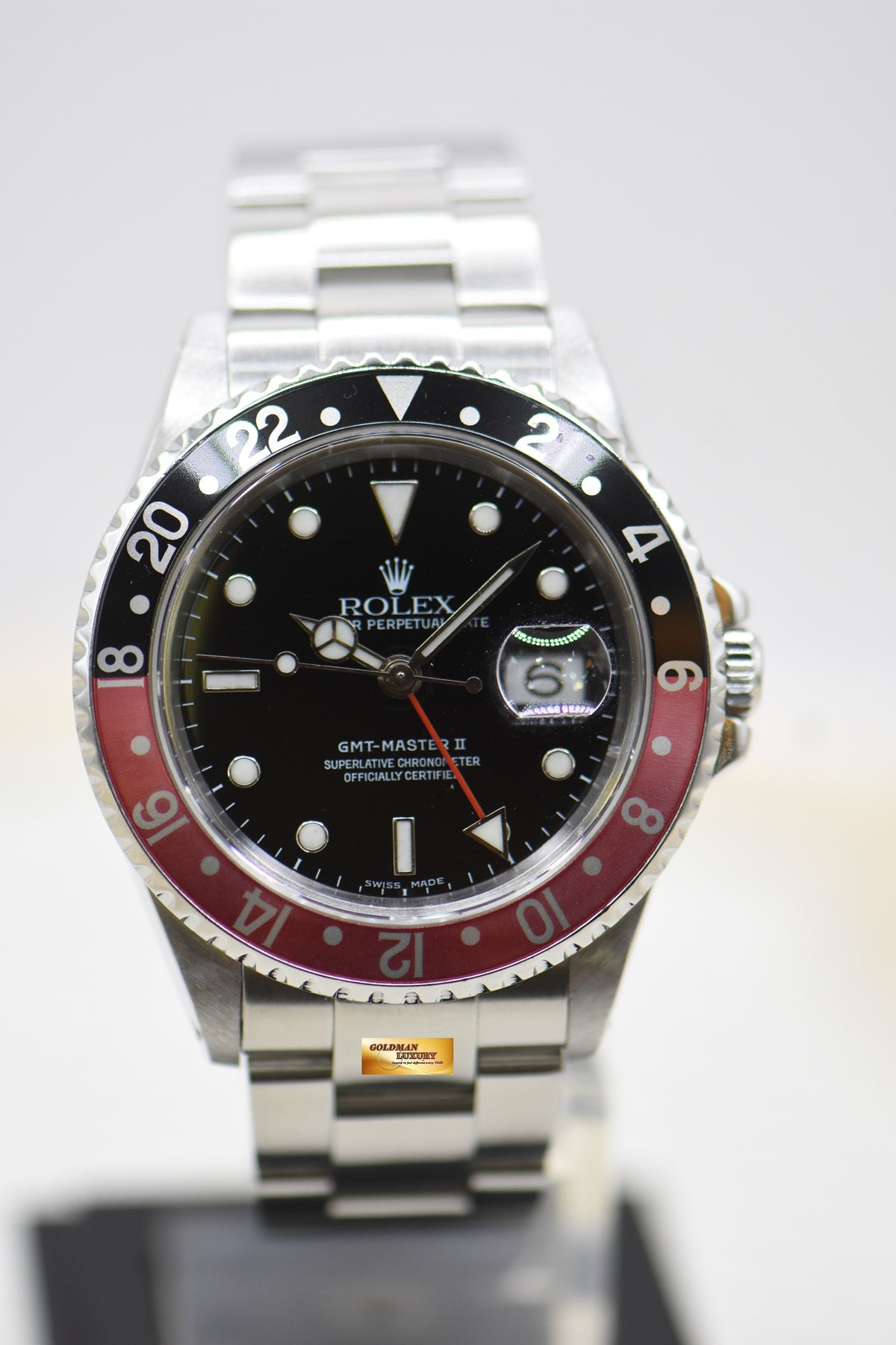 ROLEX OYSTER GMT-MASTER II 40mm RED/BLACK COKE BEZEL STEEL OYSTER BRACELET 16710 (MINT) ((Comes with Original Black Bezel))