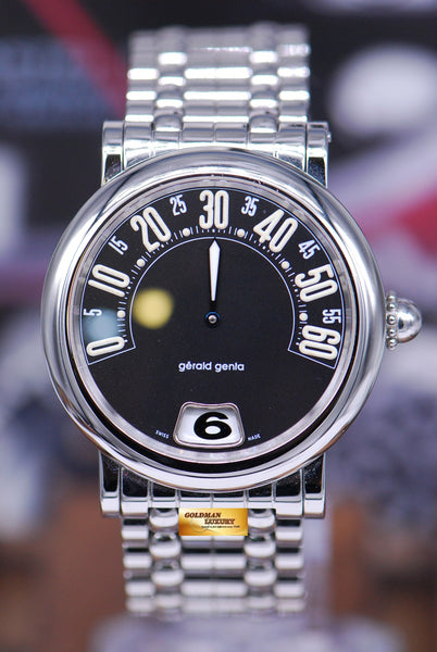 SOLD GERALD GENTA RETRO CLASSIC JUMPING HOUR 38mm AUTOMATIC BLACK M Goldman Luxury