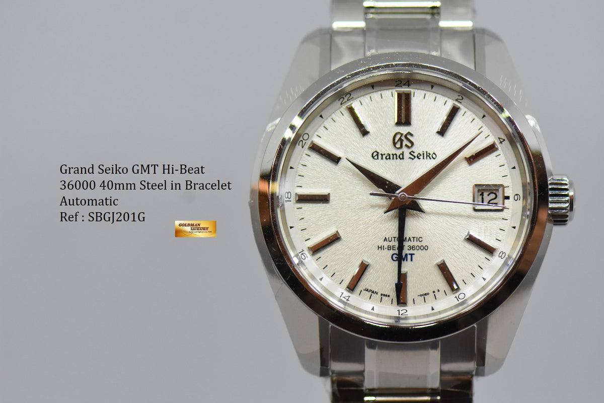 GRAND SEIKO “MT. IWATE” GMT HI-BEAT 36000 40mm STEEL IN BRACELET AUTOMATIC SBGJ201G (NEW-UNWORN)