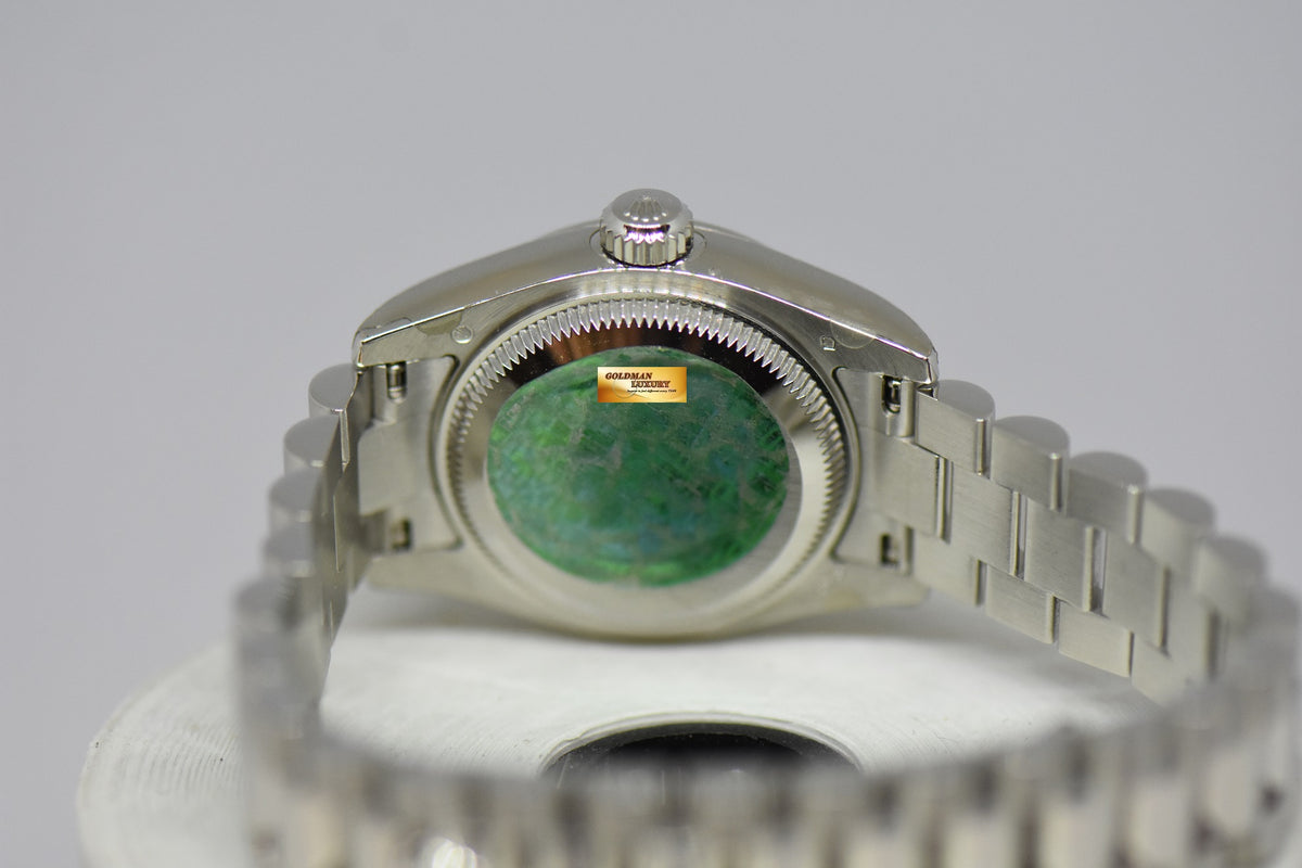 ROLEX OYSTER PERPETUAL DATEJUST LADIES 26mm PLATINUM IN BRACELET SILVER ROMAN DIAL 179166 (MINT) (STICKERS STILL INTACT)