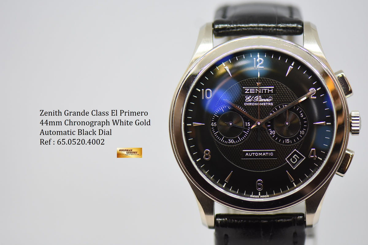ZENITH GRANDE CLASS EL PRIMERO 44mm CHRONOGRAPH WHITE GOLD AUTOMATIC BLACK 65.0520.4002 (MINT)