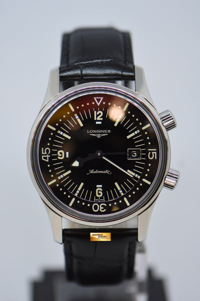 longines black leather strap