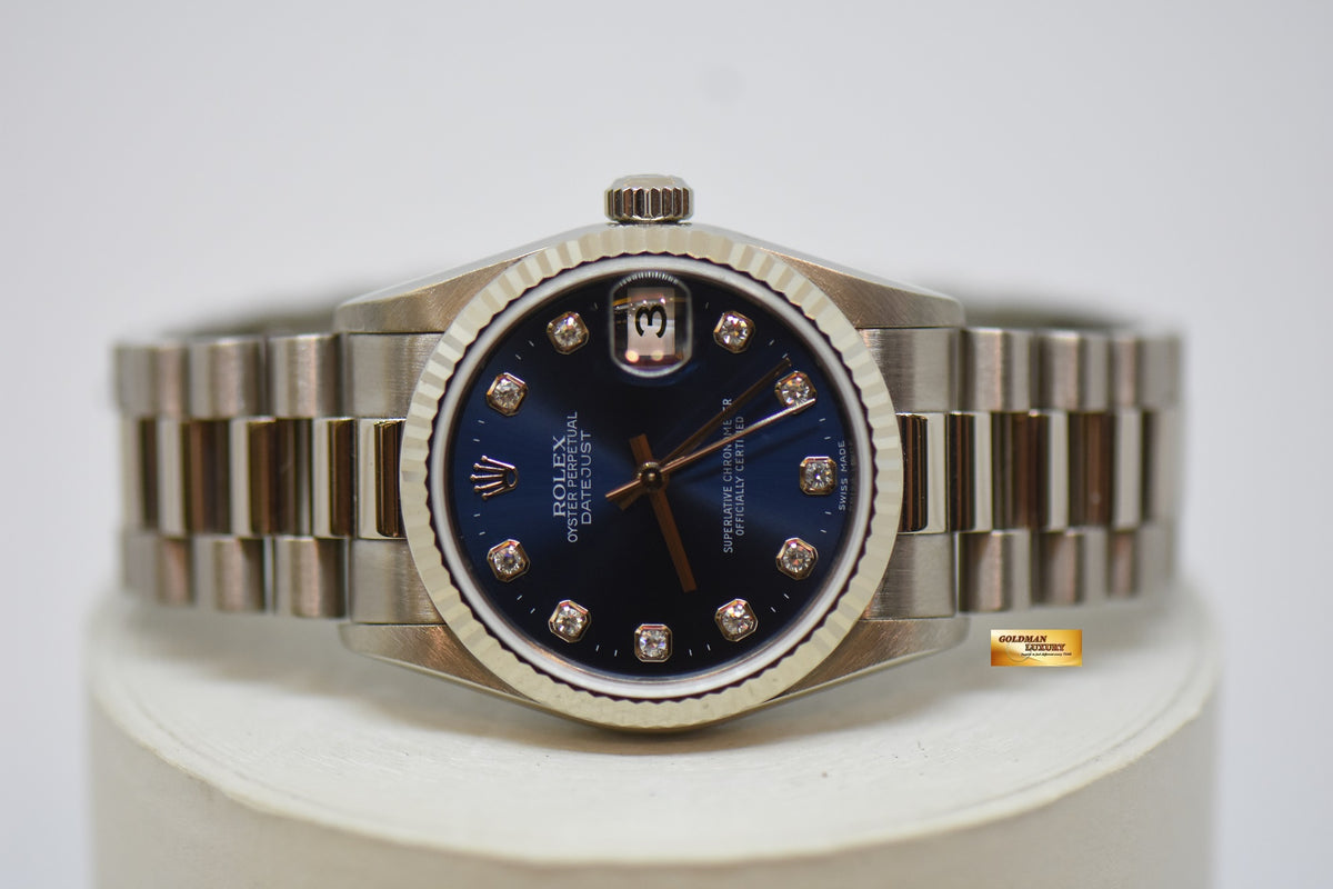 ROLEX OYSTER DATEJUST MIDSIZE 31mm WHITE GOLD IN PRESIDENT BRACELET BLUE DIAMONDS DIAL 78279 (MINT)