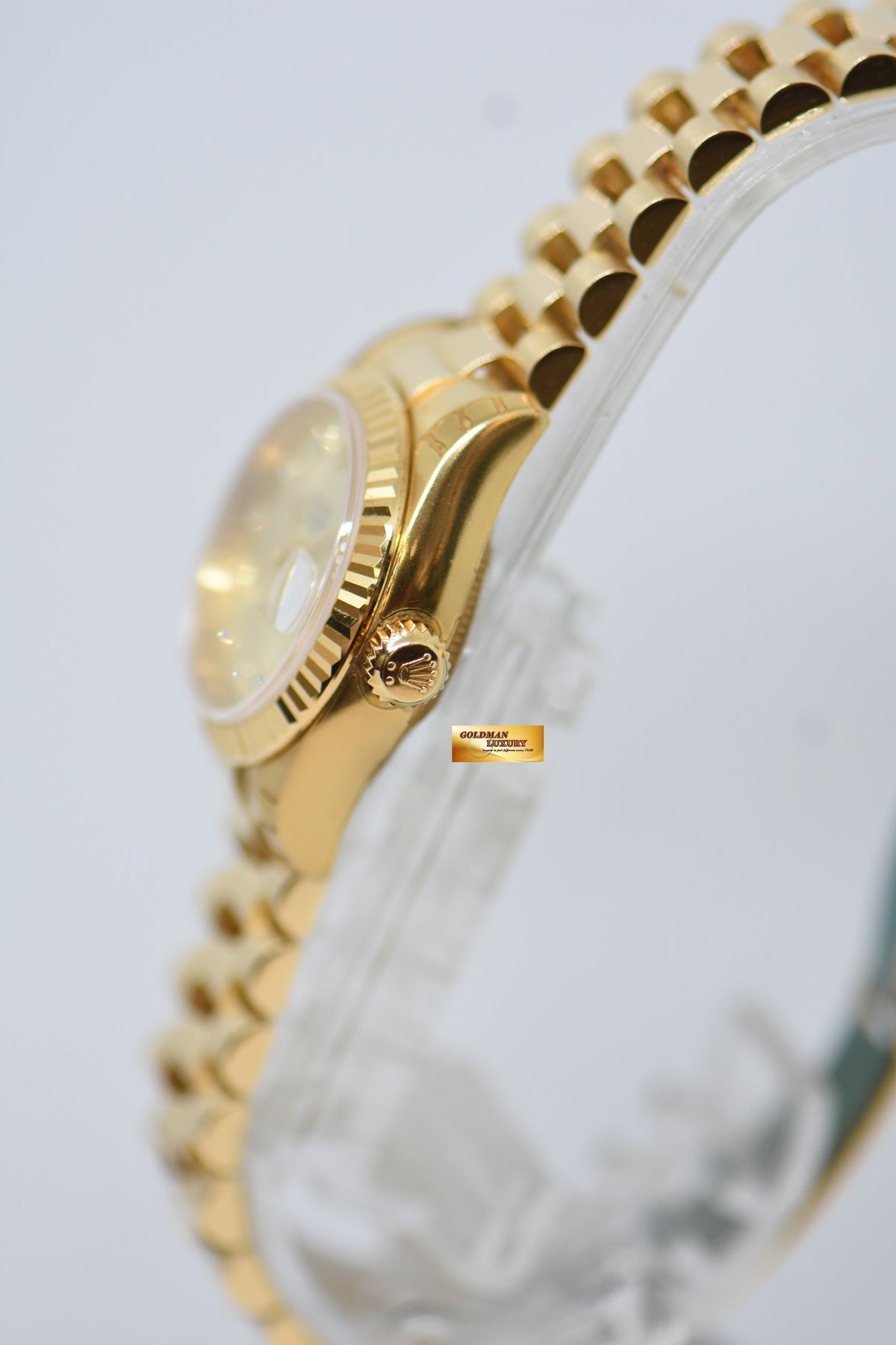 ROLEX OYSTER PERPETUAL DATEJUST 26mm DIAMOND GOLD DIAL YELLOW GOLD IN PRESIDENT BRACELET 179178 (MINT CONDITION, WITH STICKERS)