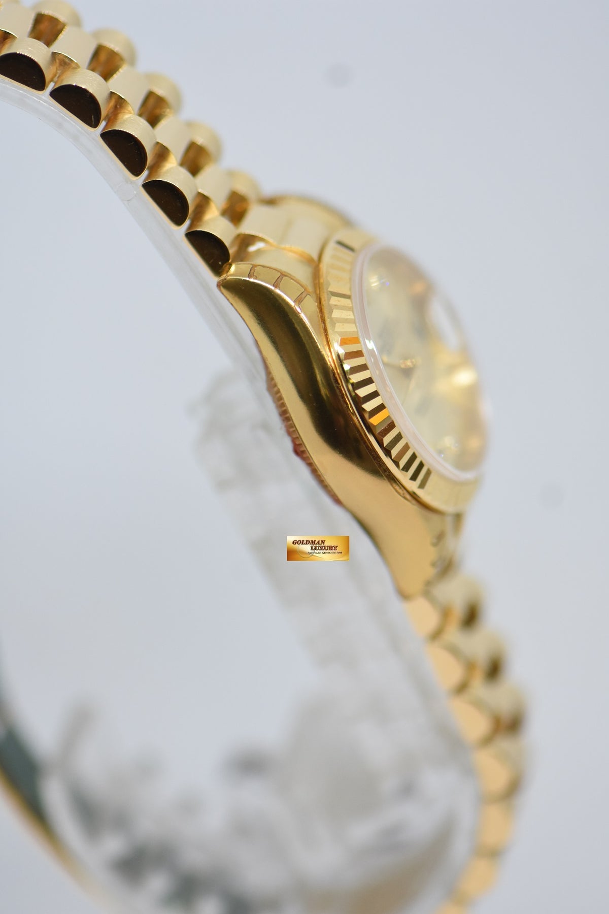 ROLEX OYSTER PERPETUAL DATEJUST 26mm DIAMOND GOLD DIAL YELLOW GOLD IN PRESIDENT BRACELET 179178 (MINT CONDITION, WITH STICKERS)