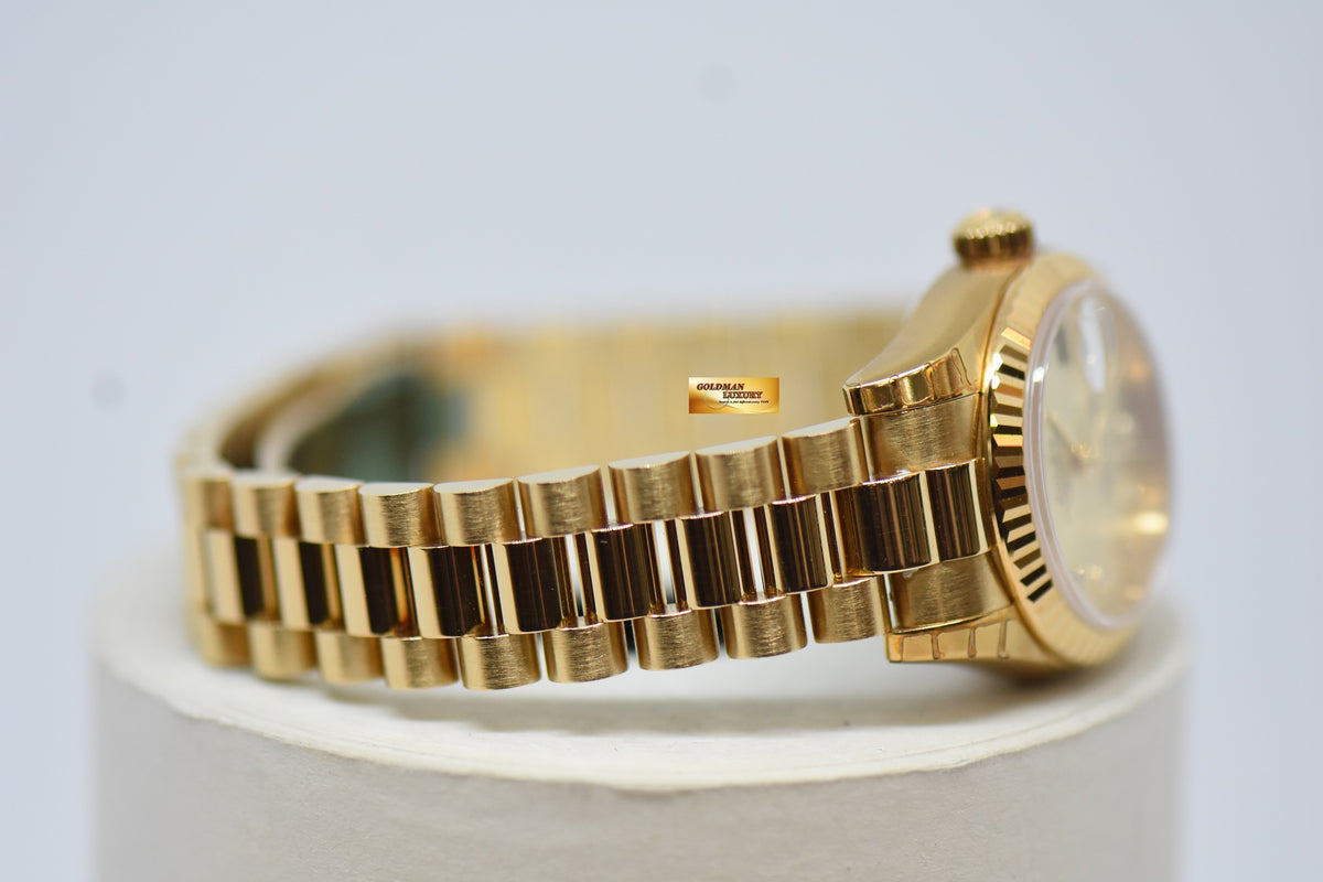 ROLEX OYSTER PERPETUAL DATEJUST 26mm DIAMOND GOLD DIAL YELLOW GOLD IN PRESIDENT BRACELET 179178 (MINT CONDITION, WITH STICKERS)