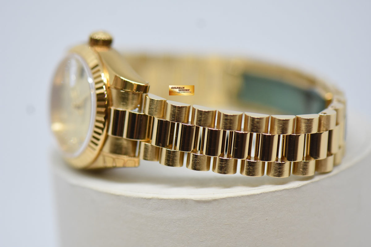 ROLEX OYSTER PERPETUAL DATEJUST 26mm DIAMOND GOLD DIAL YELLOW GOLD IN PRESIDENT BRACELET 179178 (MINT CONDITION, WITH STICKERS)