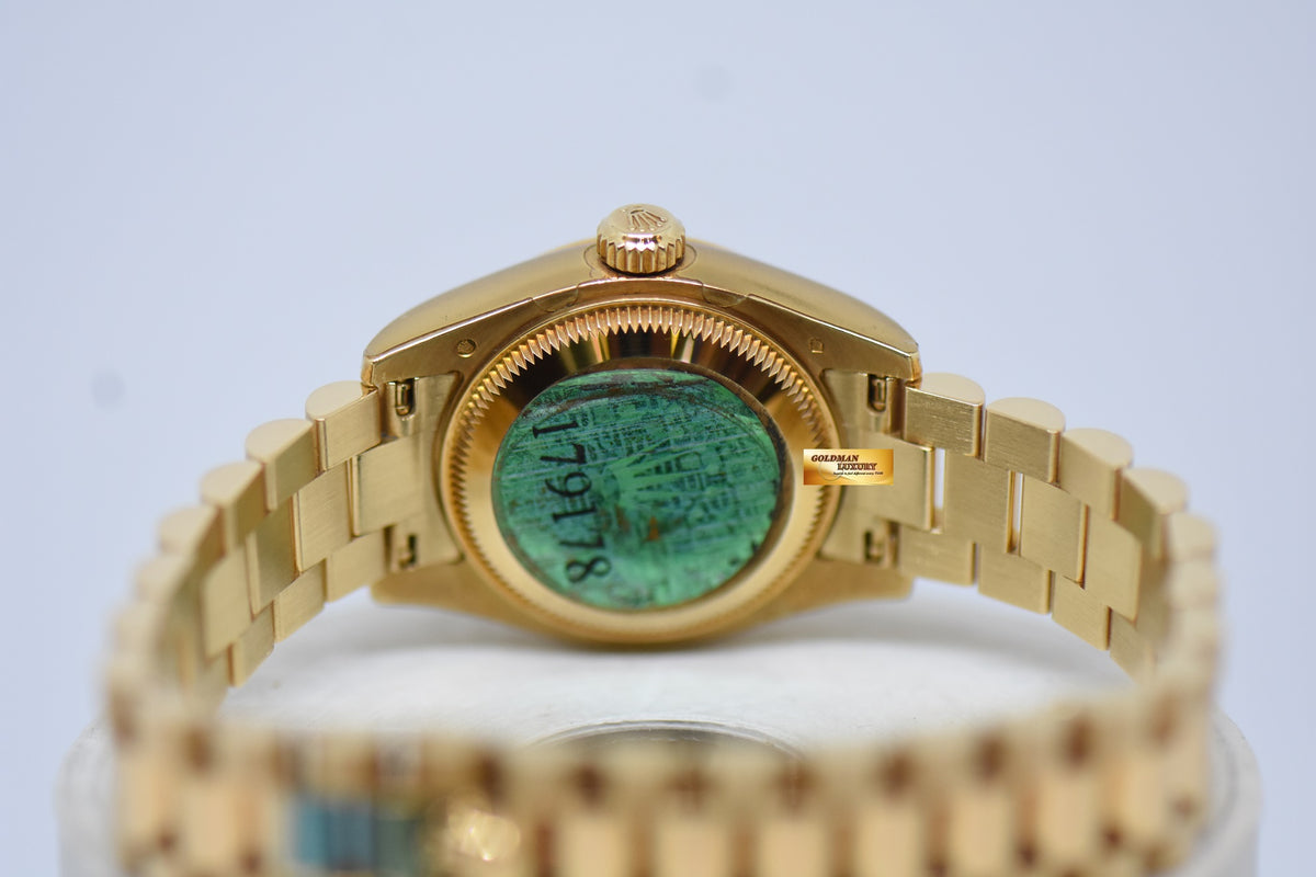 ROLEX OYSTER PERPETUAL DATEJUST 26mm DIAMOND GOLD DIAL YELLOW GOLD IN PRESIDENT BRACELET 179178 (MINT CONDITION, WITH STICKERS)