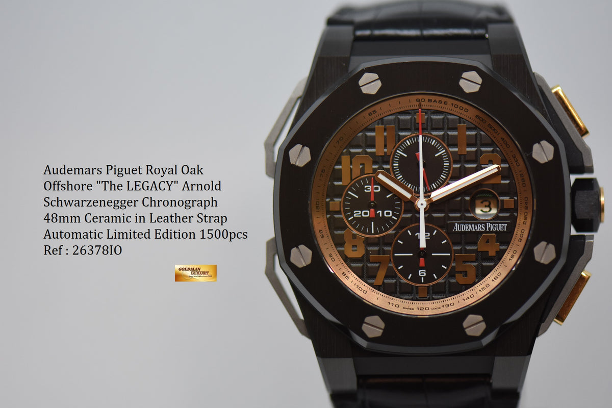 AUDEMARS PIGUET ROYAL OAK OFFSHORE ARNOLD SCHWARZENEGGER “THE LEGACY” 48mm CERAMIC CASE IN LEATHER STRAP AUTOMATIC 26378IO LIMITED EDITION (MINT)