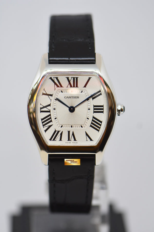 CARTIER TORTUE MEDIUM LADIES WHITE GOLD IN LEATHER STRAP MANUAL WINDING W1556363 (MINT)