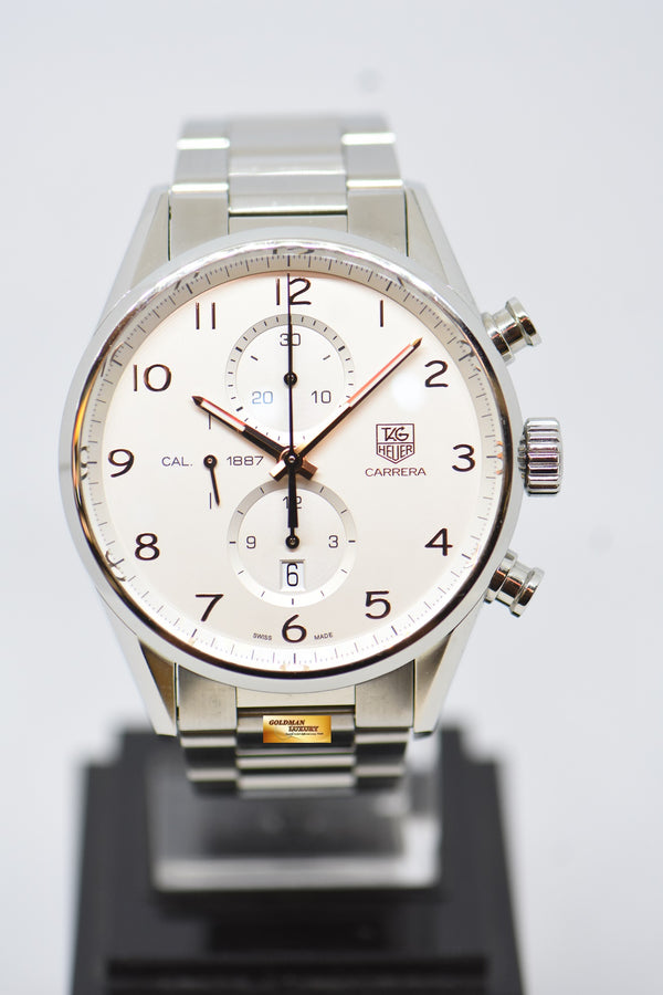 TAG HEUER CARRERA CALIBRE 1887 CHRONOGRAPH 43mm STEEL IN BRACELET GREY-WHITE DIAL AUTOMATIC CAR2012 (NEAR MINT)