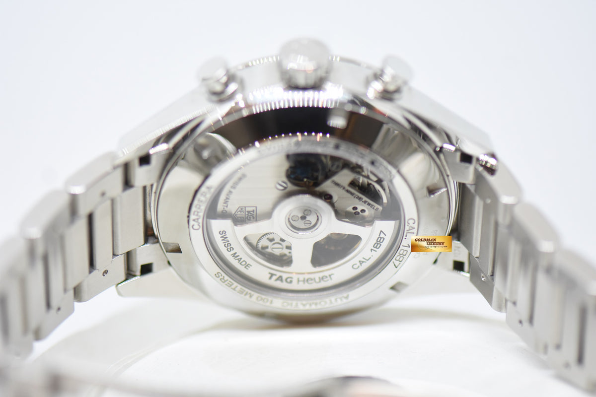 TAG HEUER CARRERA CALIBRE 1887 CHRONOGRAPH 43mm STEEL IN BRACELET GREY-WHITE DIAL AUTOMATIC CAR2012 (NEAR MINT)