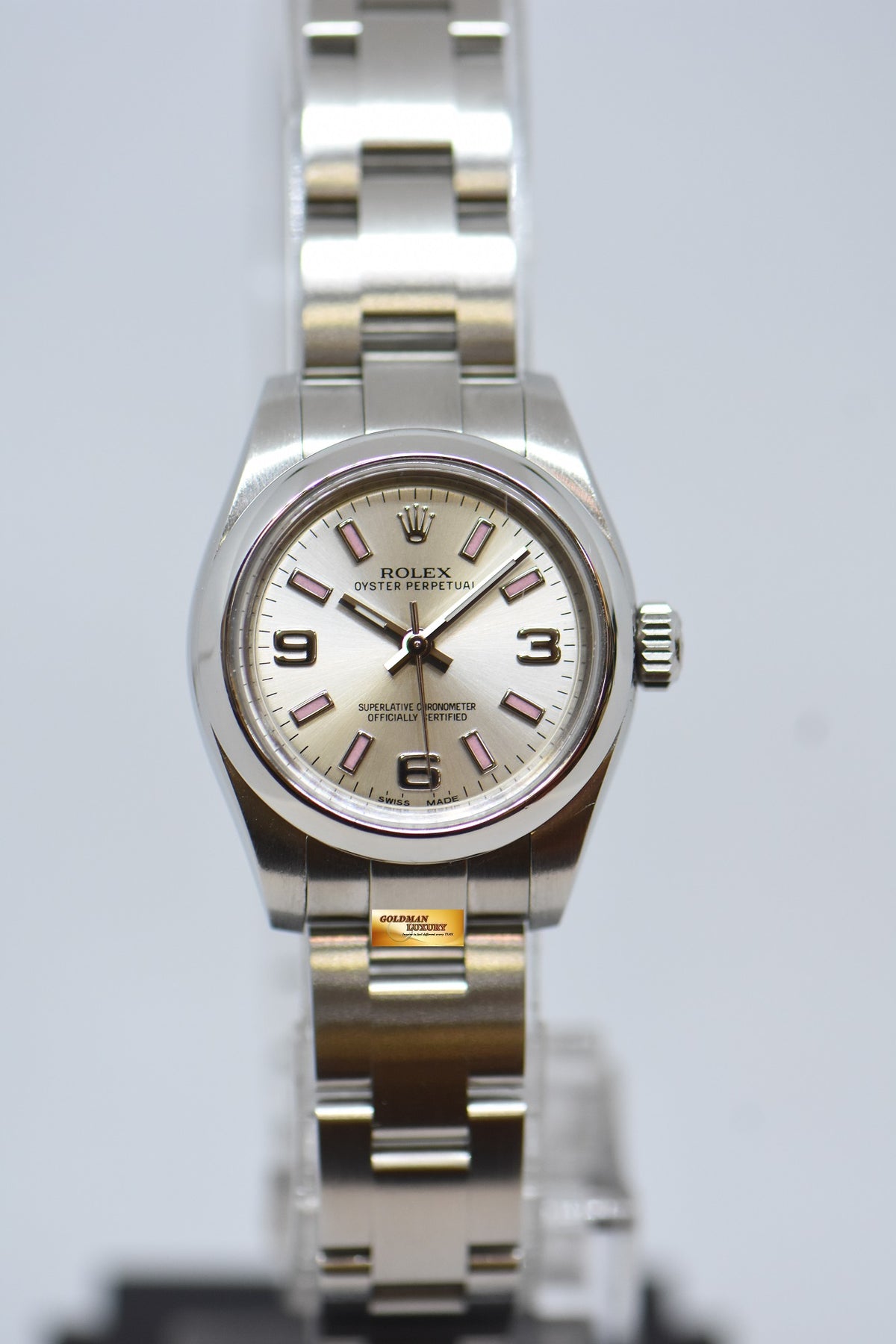 ROLEX OYSTER PERPETUAL 26mm STEEL IN OYSTER BRACELET SILVER 3,6,9 DIAL 176200 (NEAR MINT)