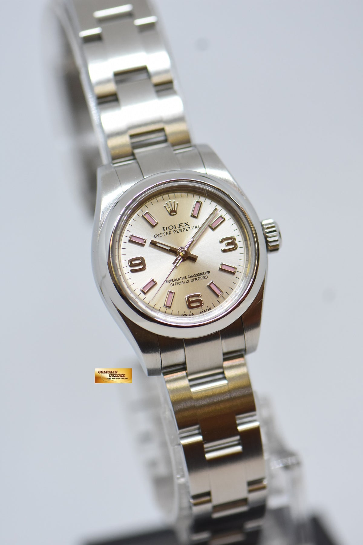 ROLEX OYSTER PERPETUAL 26mm STEEL IN OYSTER BRACELET SILVER 3,6,9 DIAL 176200 (NEAR MINT)