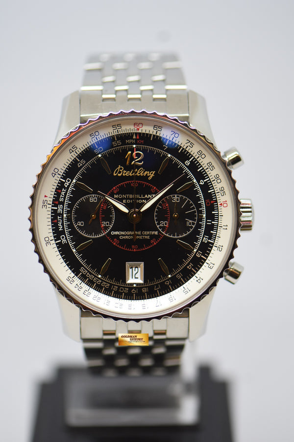 BREITLING NAVITIMER MONTBRILLANT EDITION CHRONOGRAPH 43mm STEEL IN BRACELET BLACK DIAL MANUAL WINDING A43880 (MINT)